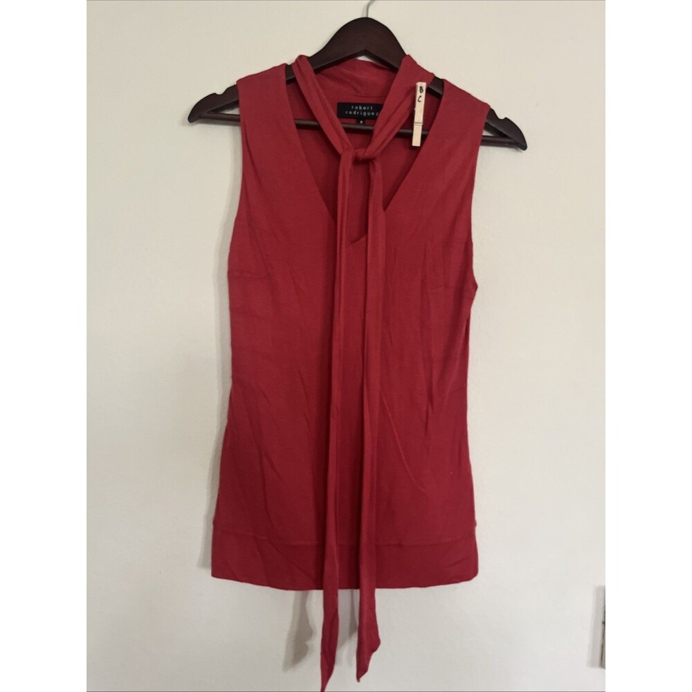 Robert Rodriguez Black Label Sleeveless V Tie Neck Stretch Modal Top SZ S